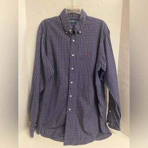 Ralph Lauren Men's Navy and Red Plaid Shirt Classic Fit L